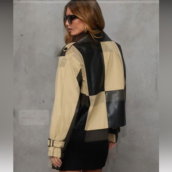 NEW ✨TRENDING Block Vegan Leather Trench Cropped Jacket!! - Picture 4 of 4